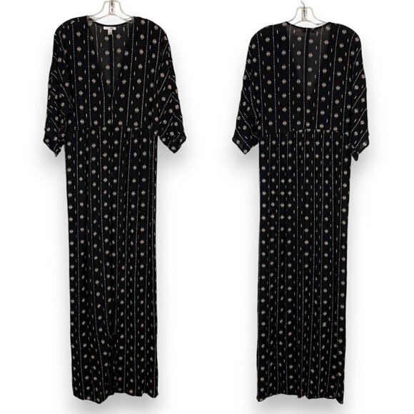 Black Maxi Dress Embroidered Beach Button Up Large - Picture 3 of 15